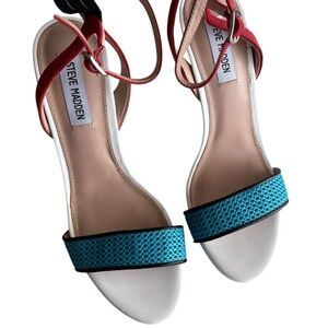 Steve Madden Women's White Sandals with Blue and Red Accents Size 8